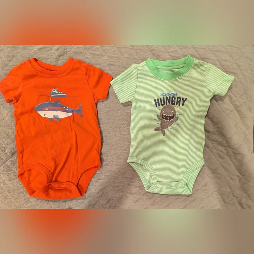 Carter's 12M Ocean Adventure Bodysuits - Orange, Green, Blue, White